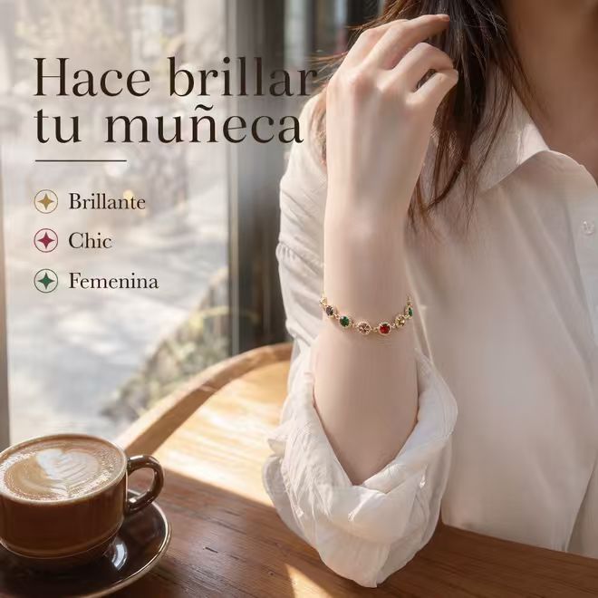 Pulsera de Circonitas Multicolor - Borde Dorado Ajustable