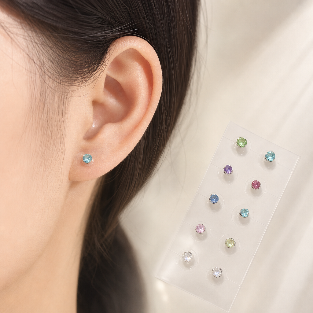 Set 10 piezas pegatinas de cristal coloridas sin perforar | Joyería apilable sin presión