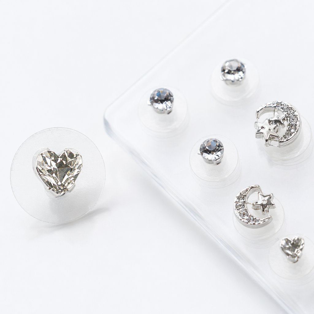 Pegatinas de cristal brillante sin perforar luna estrella corazón | Joyería para fiestas nocturnas