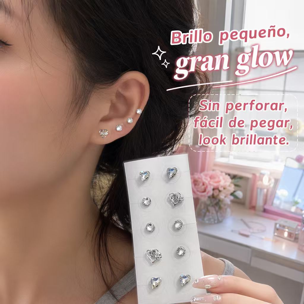 Stickers de Cristal Corazón - Semillas Auriculares 2 en 1, 10 Piezas