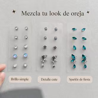 Semillas Auriculares 2 Estilos - Flor de Aleación y Cristal, 10 Piezas