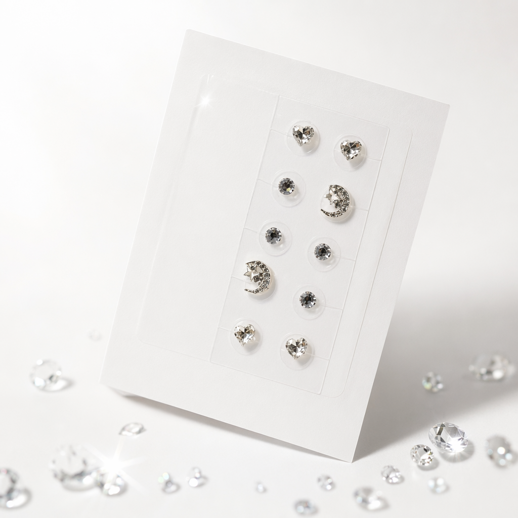 Pegatinas de cristal brillante sin perforar luna estrella corazón | Joyería para fiestas nocturnas