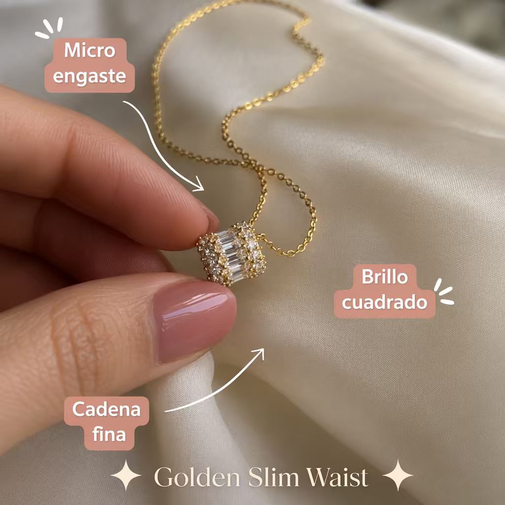 Collar de Cintura Delgada Dorado - Circonitas Pavimentado, Cadena Ajustable