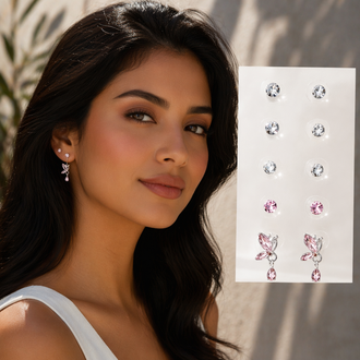 Set aretes adhesivos sin perforar mariposa rosa con cristales | Joyería delicada para citas y bodas