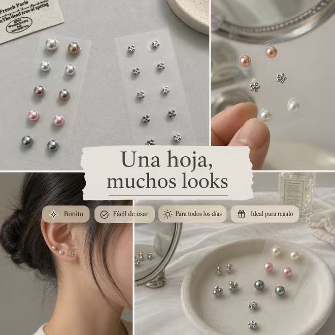 Semillas Auriculares de Perla - Sin Perforaciones, 10 Piezas