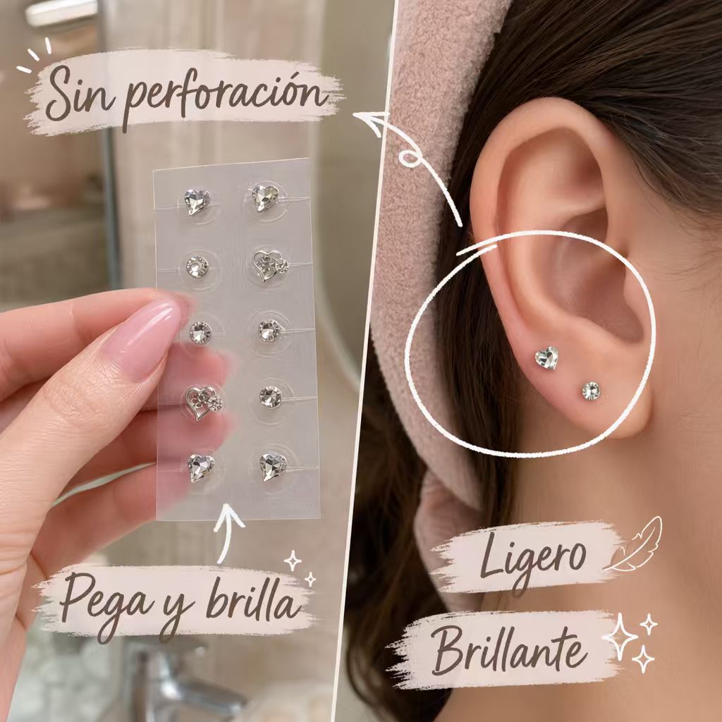 Stickers de Cristal Corazón - Semillas Auriculares 2 en 1, 10 Piezas