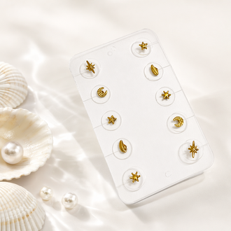 Pegatinas doradas sin perforar estrella luna concha marina | Joyería bohemia para vacaciones y playa